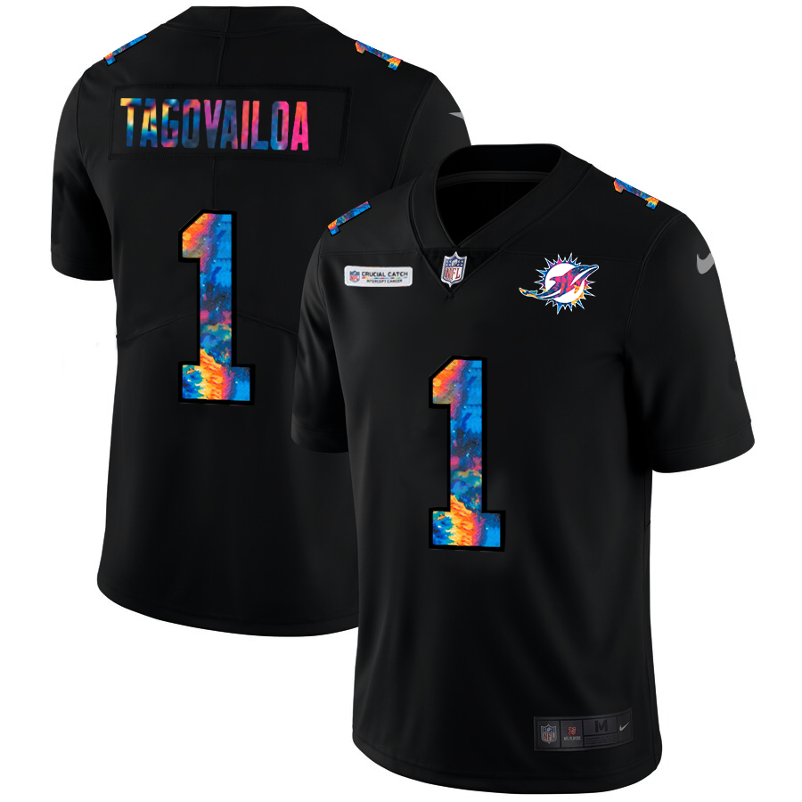 NFL Miami Dolphins #1 Tua Tagovailoa Men Nike MultiColor Black 2020 Crucial Catch Vapor Untouchable Limited Jersey->minnesota vikings->NFL Jersey